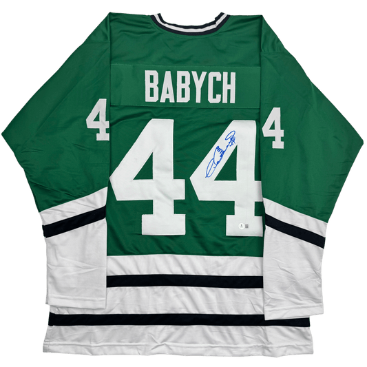 Autographed/Signed Dave Babych Hartford Green Retro Hockey Jersey Beckett BAS COA