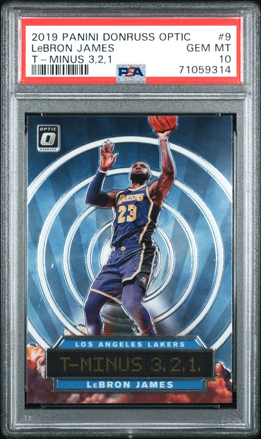 Graded 2019 Panini Donruss Optic LeBron James #9 T-Minus 3, 2, 1 Basketball Card PSA 10 Gem Mint