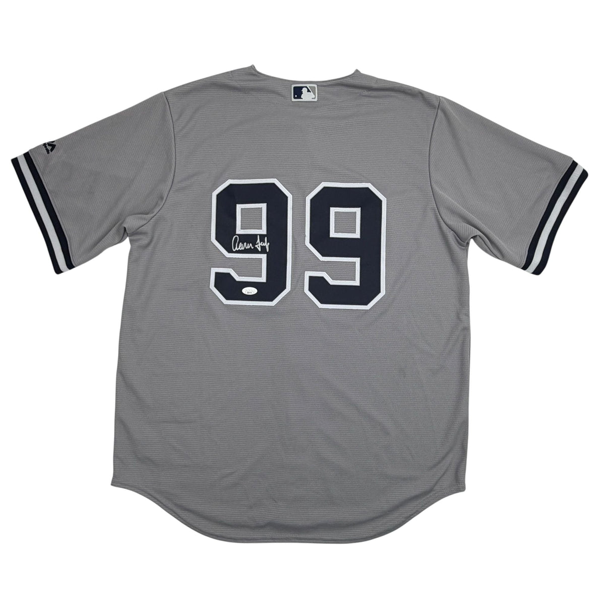 Autographed/Signed Aaron Judge New York Yankees Authentic Majestic Grey Baseball Jersey JSA COA/LOA