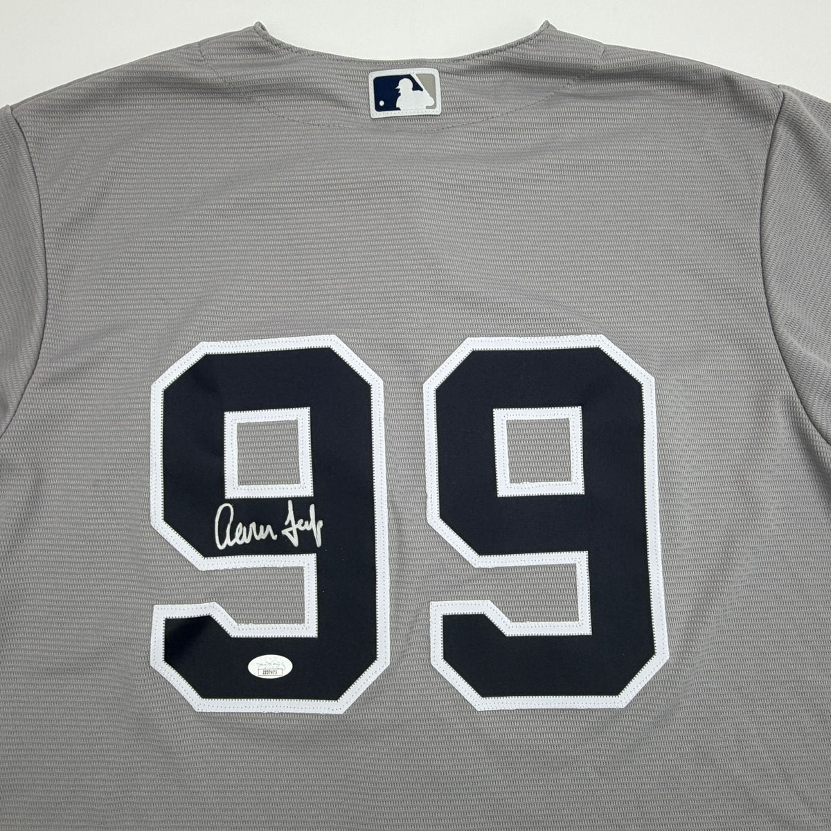 Autographed/Signed Aaron Judge New York Yankees Authentic Majestic Grey Baseball Jersey JSA COA/LOA