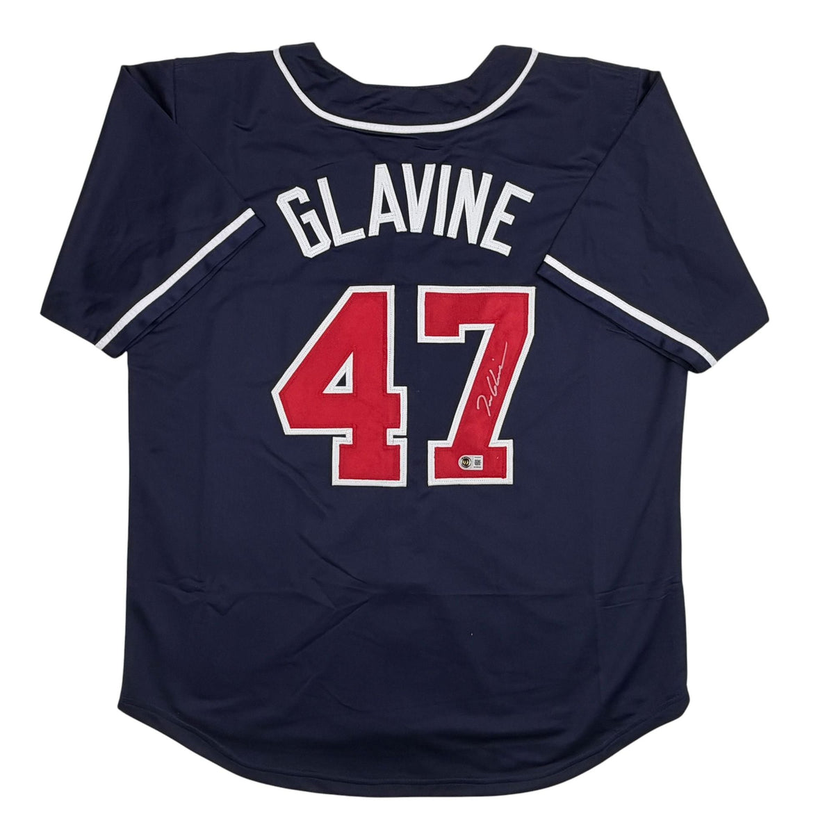 Autographed/Signed Tom Glavine Atlanta Navy Blue Baseball Jersey Beckett BAS COA