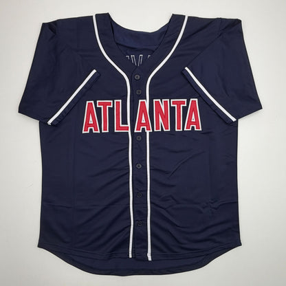 Autographed/Signed Tom Glavine Atlanta Navy Blue Baseball Jersey Beckett BAS COA