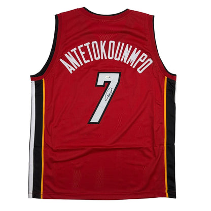 Autographed/Signed Giannis Antetokounmpo #7 Miami Heat Red Basketball Jersey JSA COA