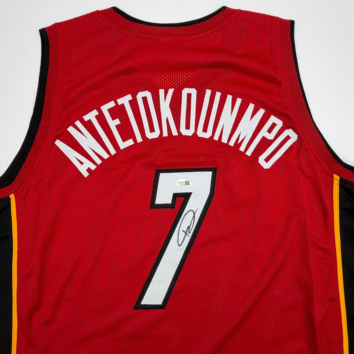 Autographed/Signed Giannis Antetokounmpo #7 Miami Heat Red Basketball Jersey JSA COA