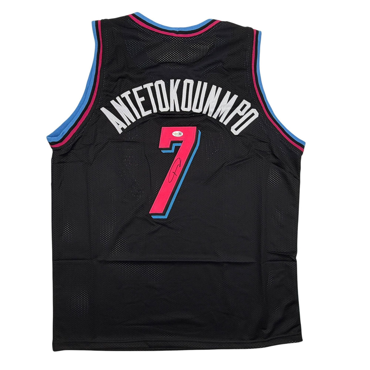 Autographed/Signed Giannis Antetokounmpo #7 Miami Heat Black Vice City Basketball Jersey JSA COA