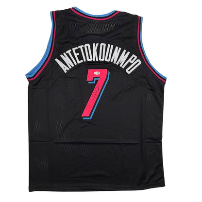 Autographed/Signed Giannis Antetokounmpo #7 Miami Heat Black Vice City Basketball Jersey JSA COA