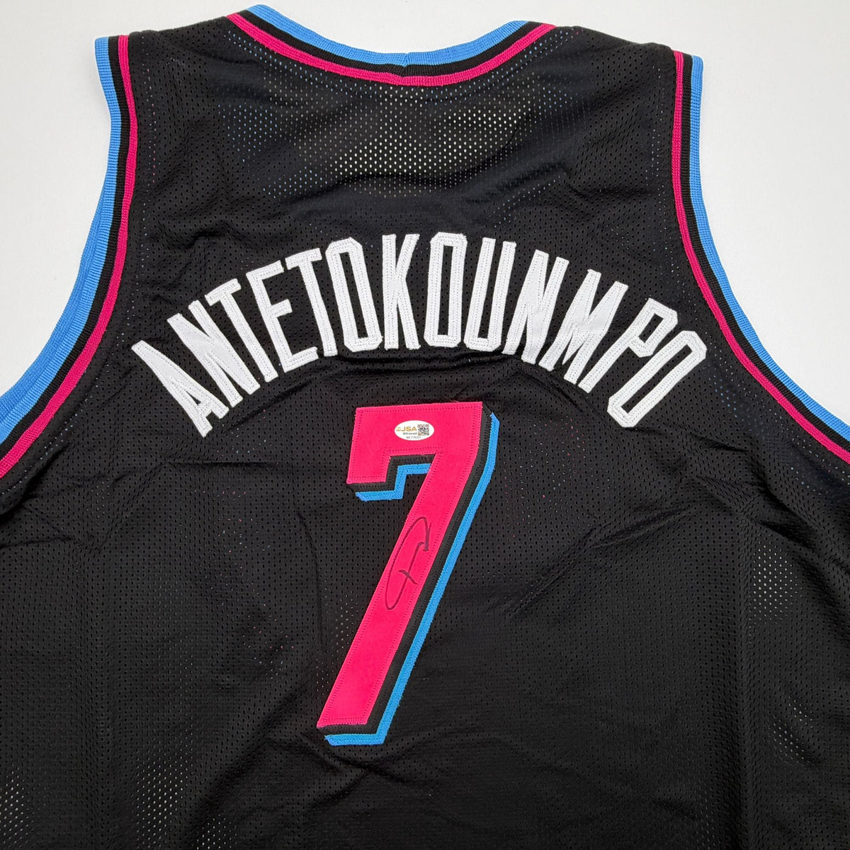 Autographed/Signed Giannis Antetokounmpo #7 Miami Heat Black Vice City Basketball Jersey JSA COA