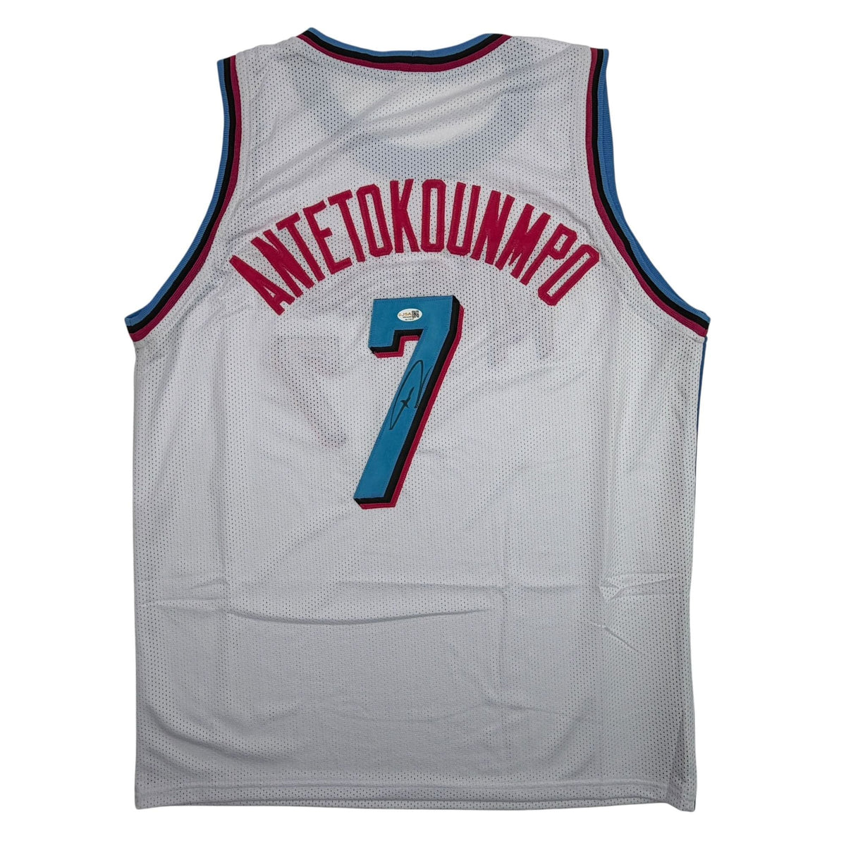 Autographed/Signed Giannis Antetokounmpo #7 Miami Heat White Vice City Basketball Jersey JSA COA