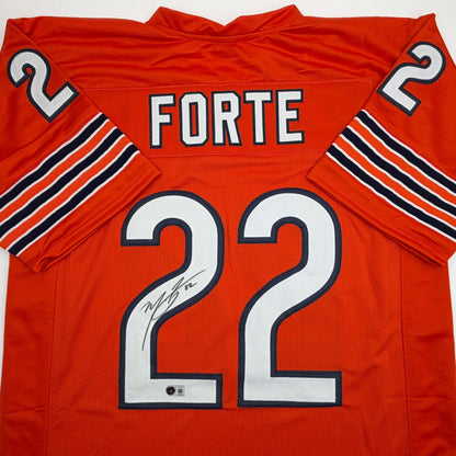 Autographed/Signed Matt Forte Chicago Orange Football Jersey Beckett BAS COA