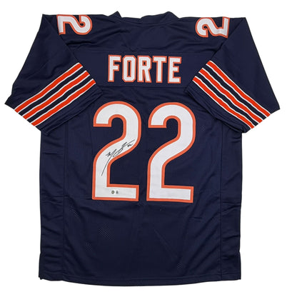 Autographed/Signed Matt Forte Chicago Blue Football Jersey Beckett BAS COA