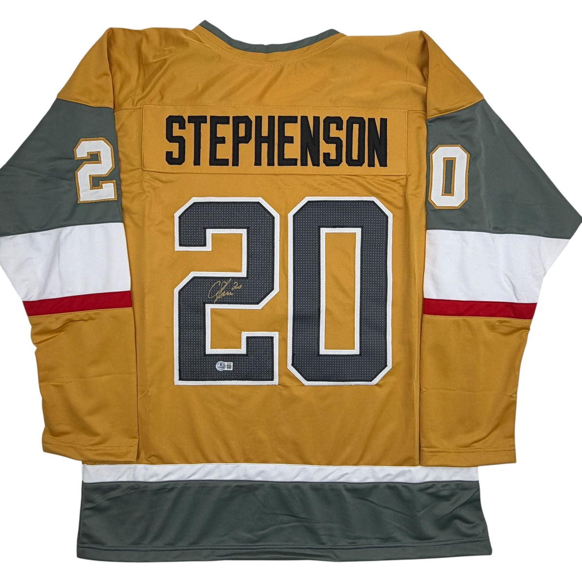Autographed/Signed Chandler Stephenson Las Vegas Gold Hockey Jersey Beckett BAS COA