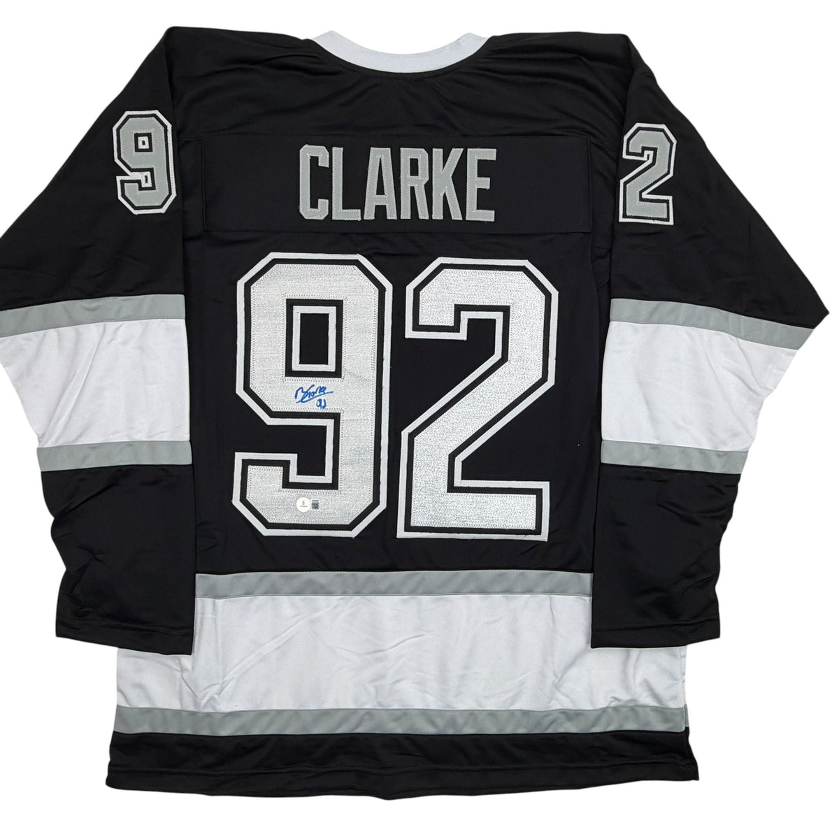 Autographed/Signed Brandt Clarke Los Angeles LA Black Hockey Jersey Beckett BAS COA