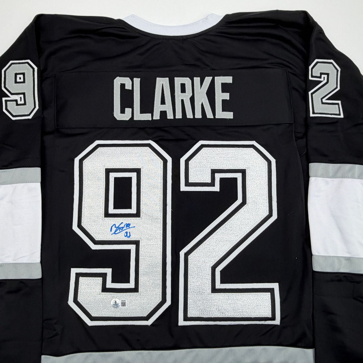 Autographed/Signed Brandt Clarke Los Angeles LA Black Hockey Jersey Beckett BAS COA