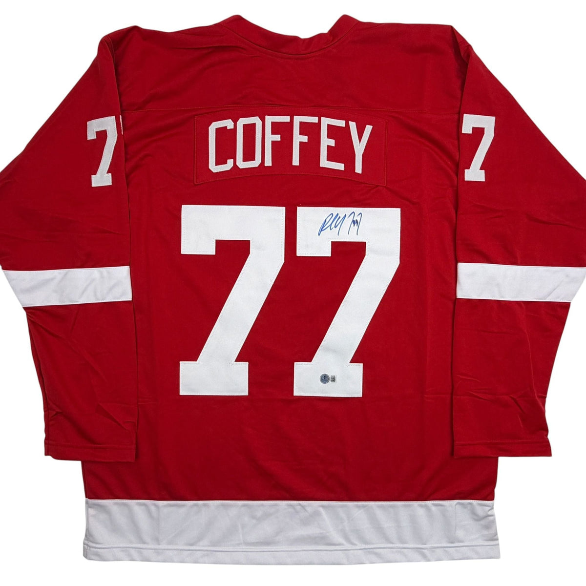 Autographed/Signed Paul Coffey Detroit Red Hockey Jersey Beckett BAS COA