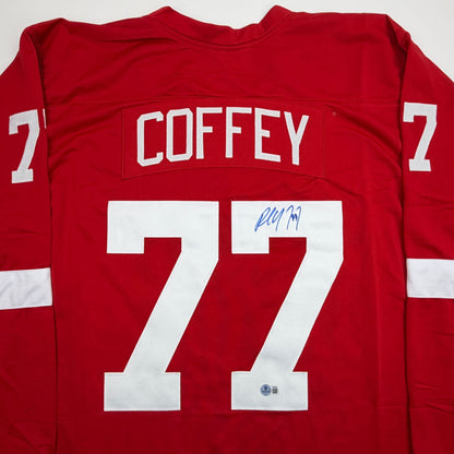 Autographed/Signed Paul Coffey Detroit Red Hockey Jersey Beckett BAS COA
