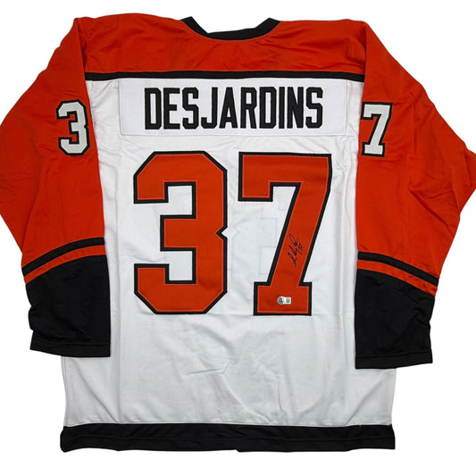 Autographed/Signed Eric Desjardins Philadelphia White Hockey Jersey Beckett BAS COA
