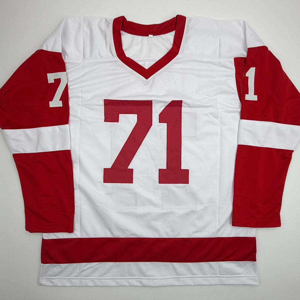 Autographed/Signed Dylan Larkin Detroit White Hockey Jersey Beckett BAS COA