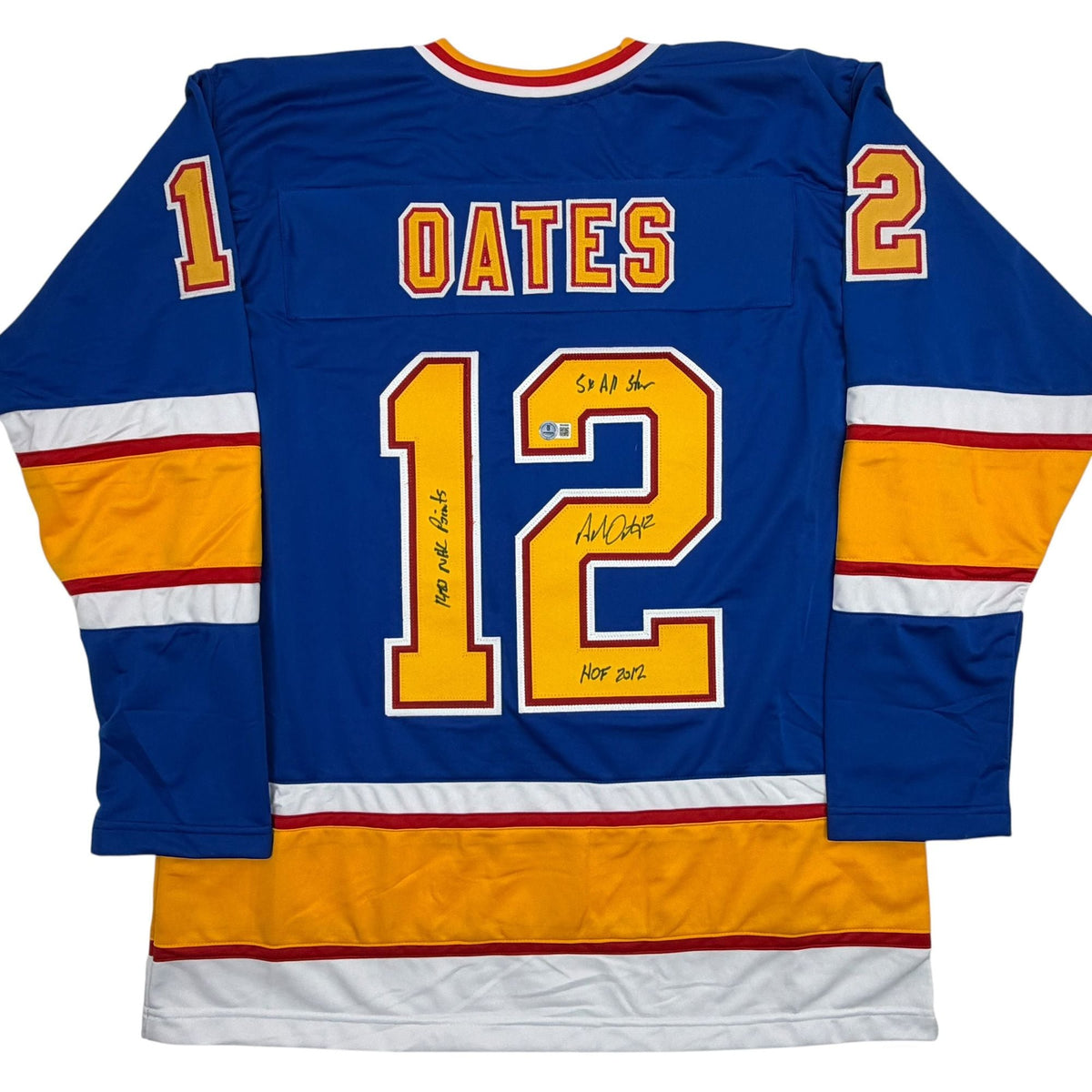 Autographed/Signed Adam Oates Inscribed St. Louis Blue Hockey Jersey Beckett BAS COA