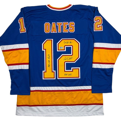 Autographed/Signed Adam Oates Inscribed St. Louis Blue Hockey Jersey Beckett BAS COA