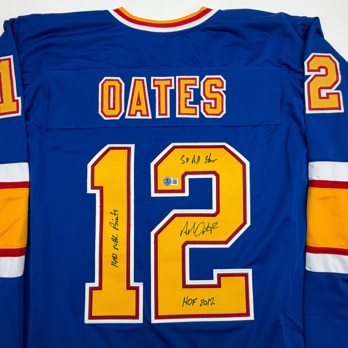 Autographed/Signed Adam Oates Inscribed St. Louis Blue Hockey Jersey Beckett BAS COA