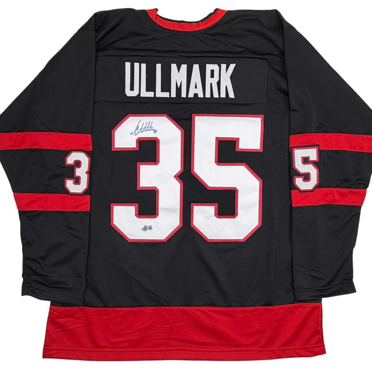Autographed/Signed Linus Ullmark Ottawa Black Hockey Jersey Beckett BAS COA