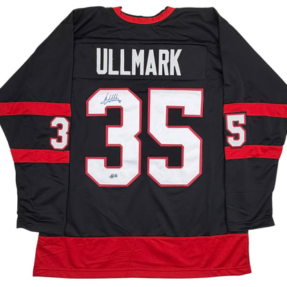 Autographed/Signed Linus Ullmark Ottawa Black Hockey Jersey Beckett BAS COA