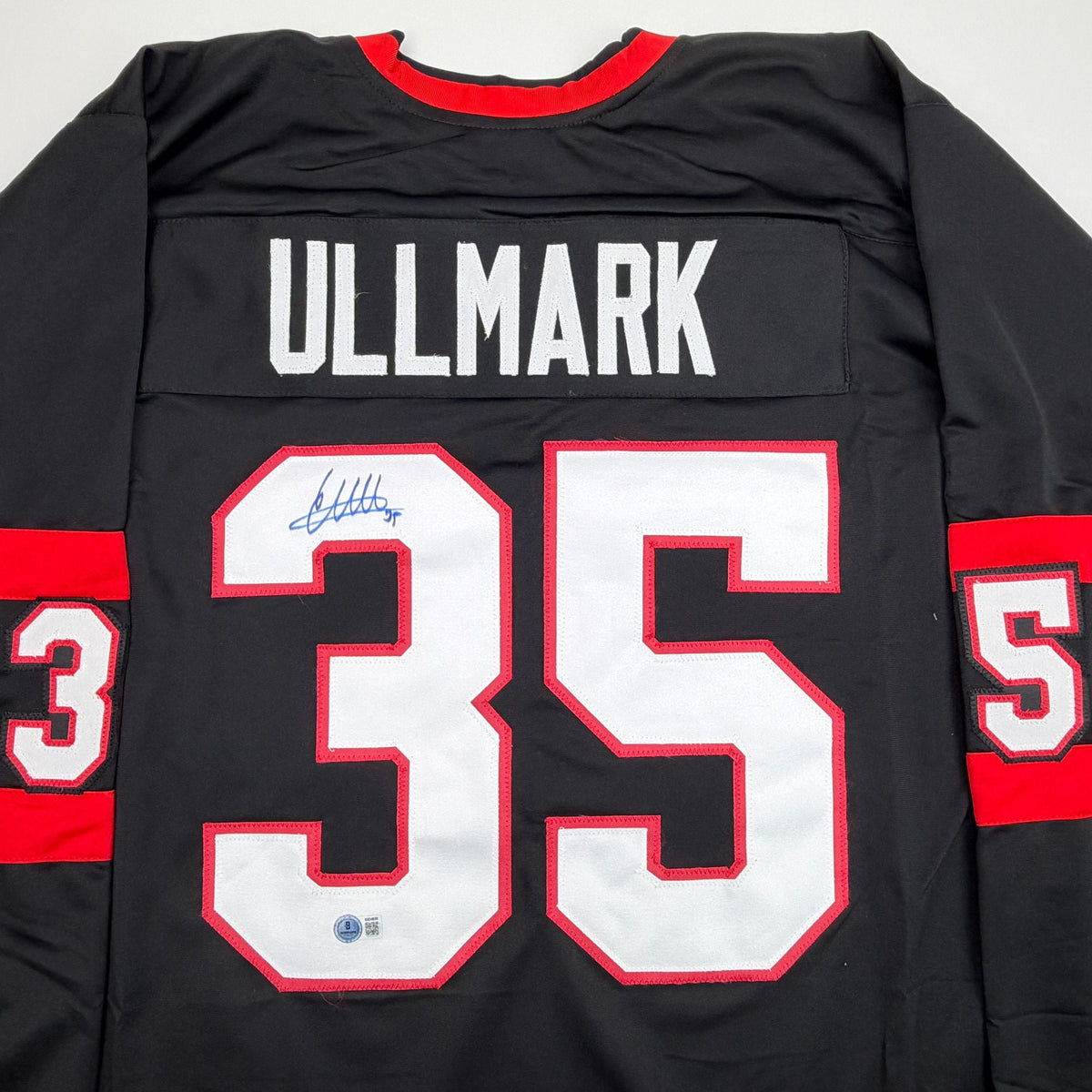 Autographed/Signed Linus Ullmark Ottawa Black Hockey Jersey Beckett BAS COA