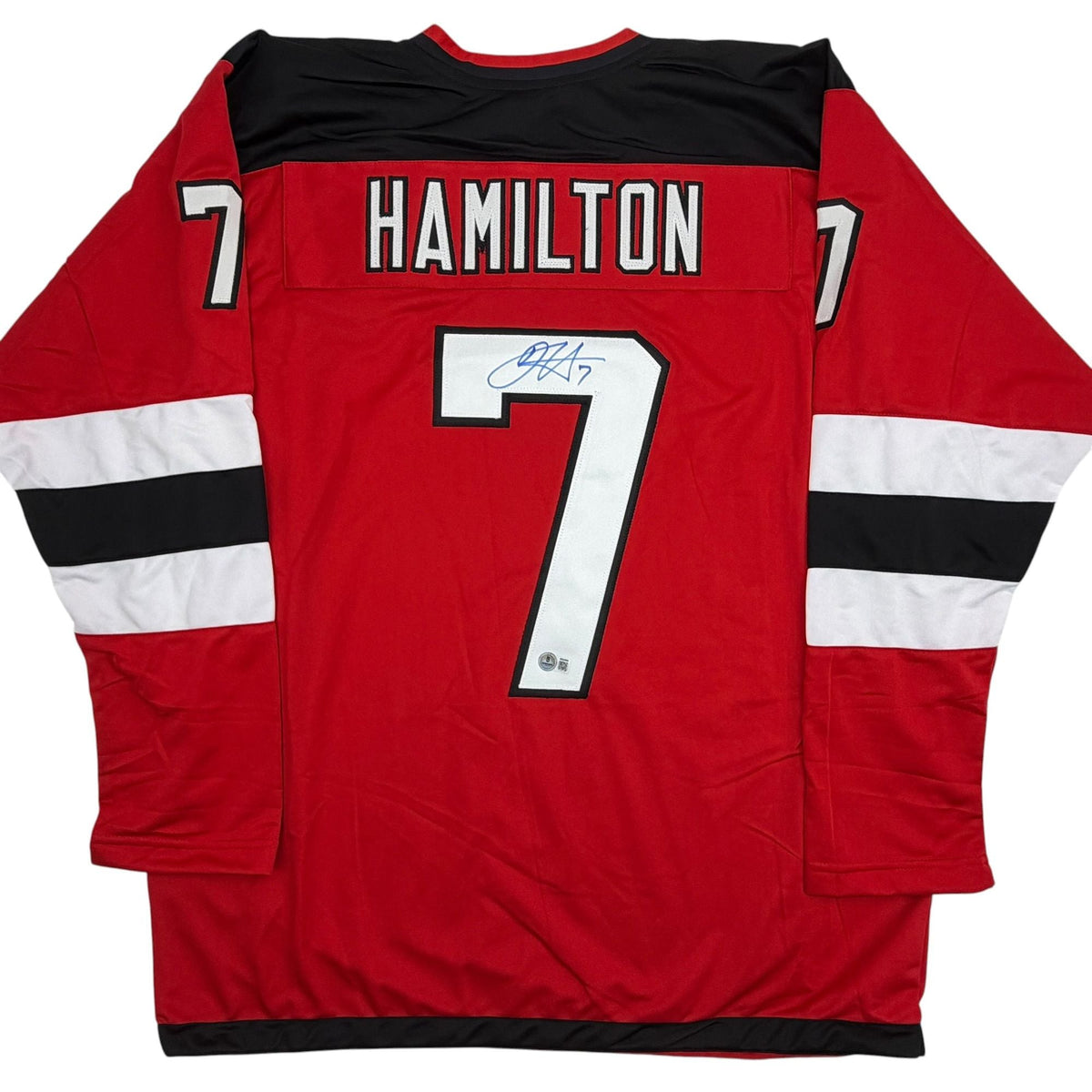 Autographed/Signed Dougie Hamilton New Jersey NJ Red Hockey Jersey Beckett BAS COA