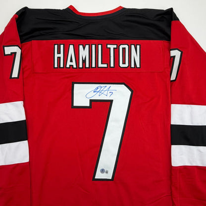 Autographed/Signed Dougie Hamilton New Jersey NJ Red Hockey Jersey Beckett BAS COA