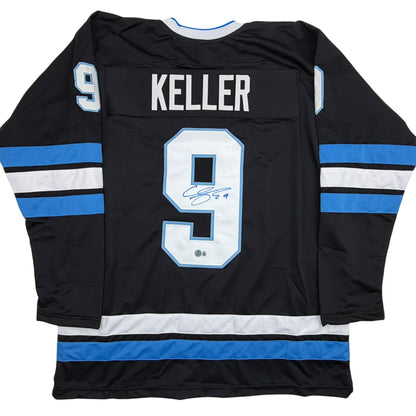 Autographed/Signed Clayton Keller Utah Black Hockey Jersey Beckett BAS COA