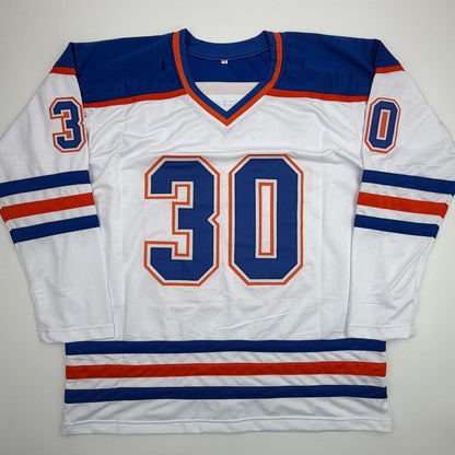 Autographed/Signed Bill Ranford Edmonton White Hockey Jersey Beckett BAS COA