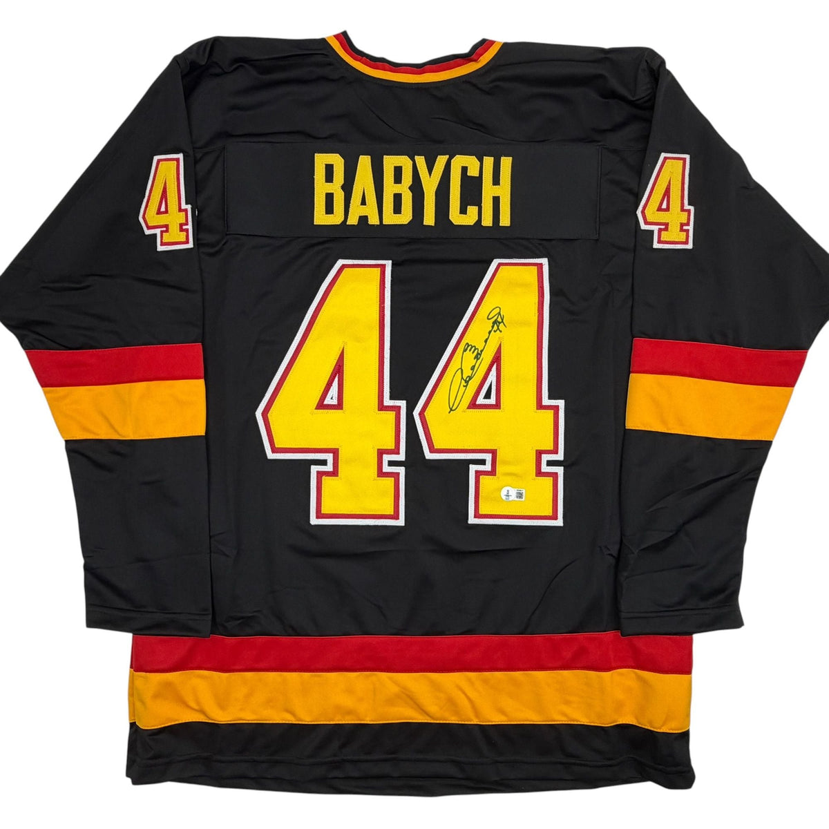 Autographed/Signed Dave Babych Vancouver Black Hockey Jersey Beckett BAS COA
