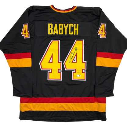 Autographed/Signed Dave Babych Vancouver Black Hockey Jersey Beckett BAS COA