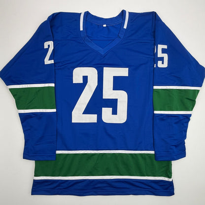 Autographed/Signed Jacob Markstrom Vancouver Blue Hockey Jersey Beckett BAS COA