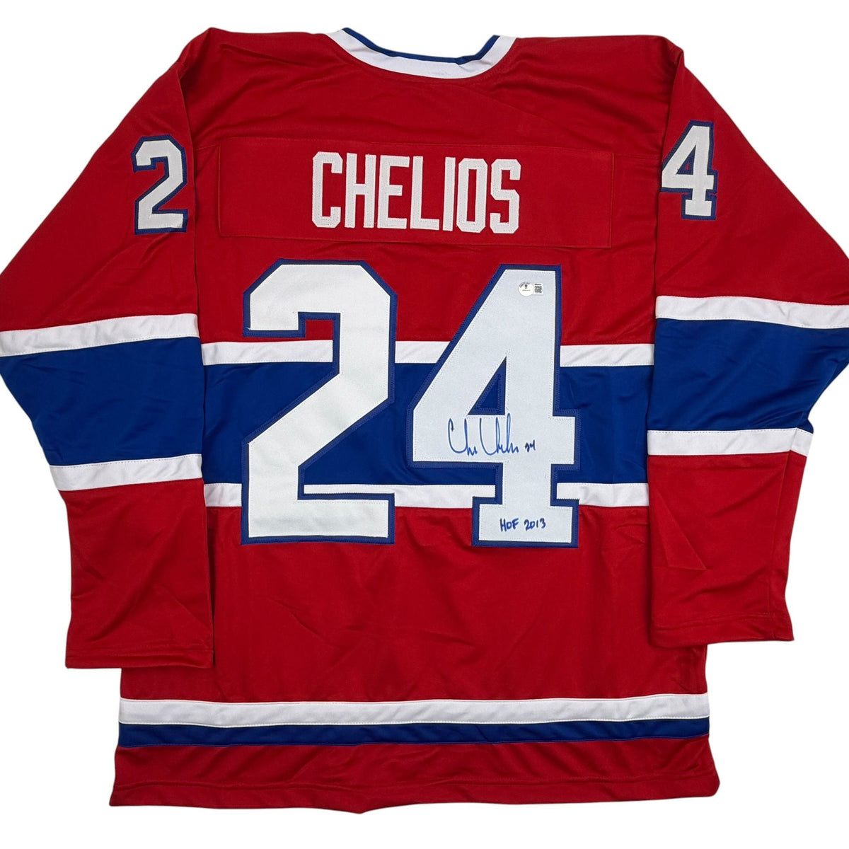 Autographed/Signed Chris Chelios Montreal Red Hockey Jersey Beckett BAS COA