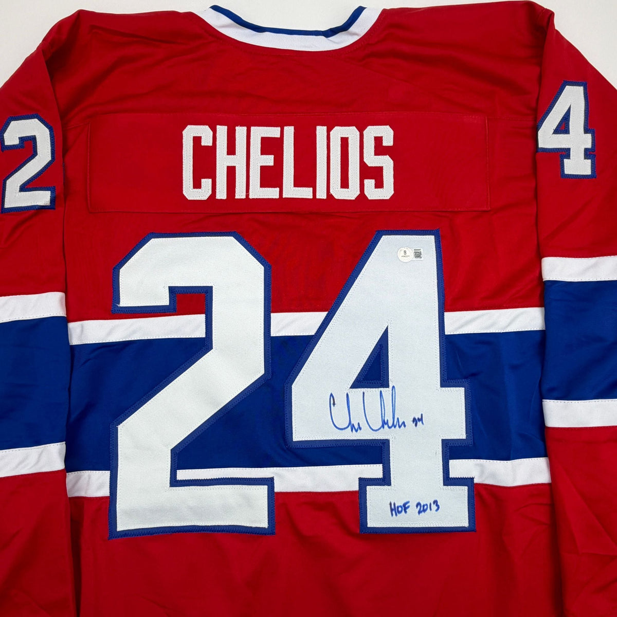 Autographed/Signed Chris Chelios Montreal Red Hockey Jersey Beckett BAS COA