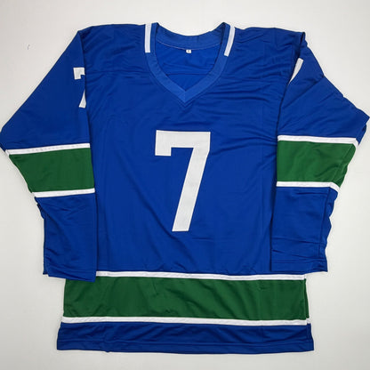 Autographed/Signed Brendan Morrison Vancouver Blue Hockey Jersey Beckett BAS COA