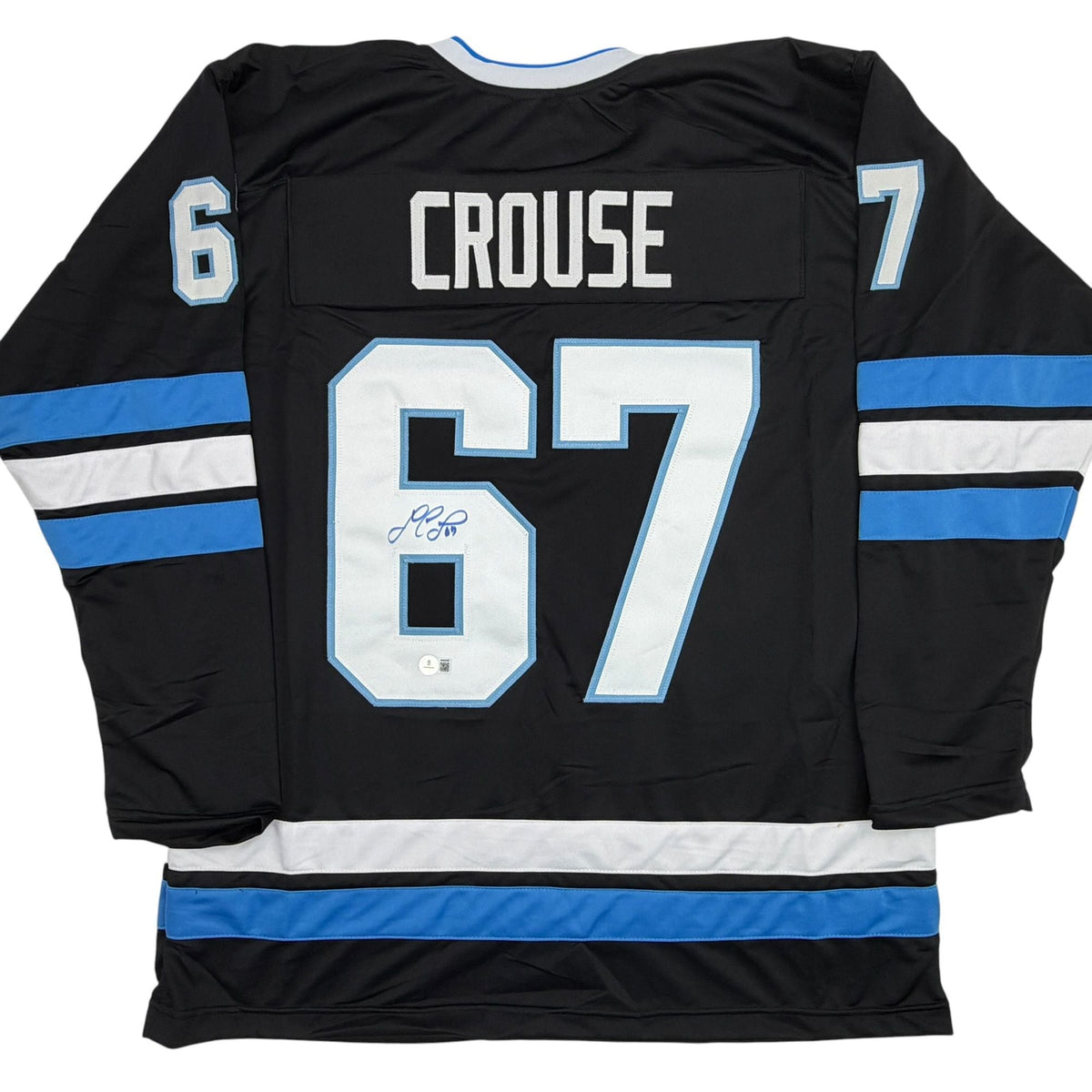 Autographed/Signed Lawson Crouse Utah Black Hockey Jersey Beckett BAS COA