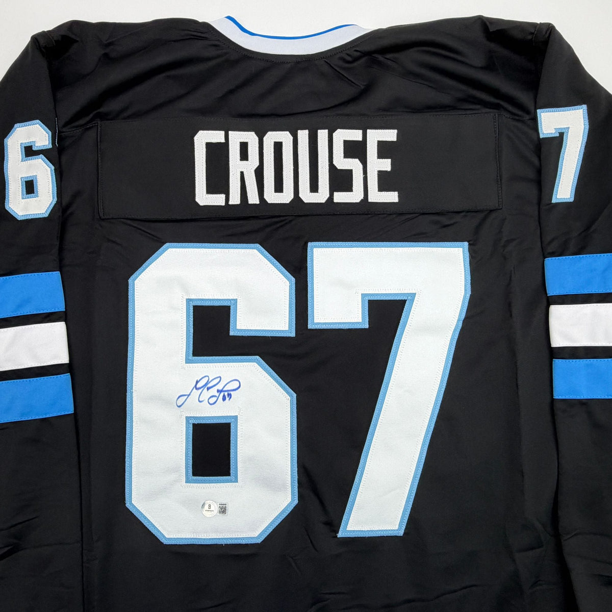 Autographed/Signed Lawson Crouse Utah Black Hockey Jersey Beckett BAS COA