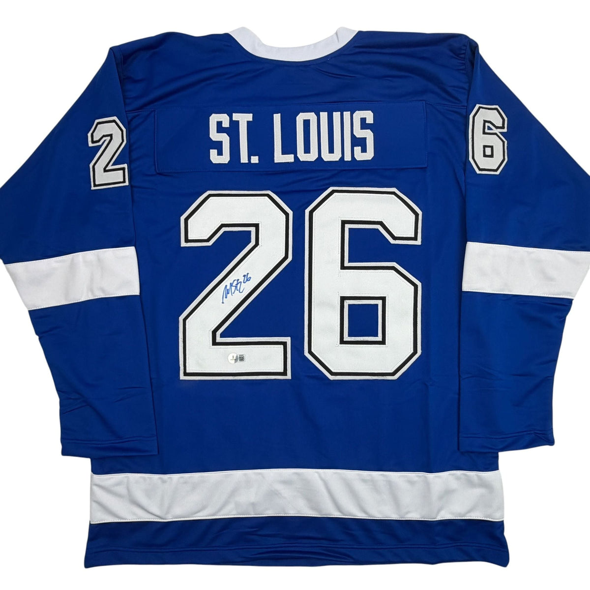 Autographed/Signed Martin St. Louis Tampa Bay Blue Hockey Jersey Beckett BAS COA