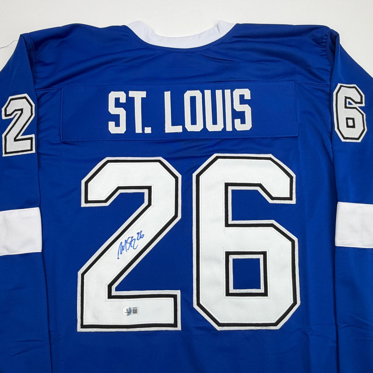 Autographed/Signed Martin St. Louis Tampa Bay Blue Hockey Jersey Beckett BAS COA