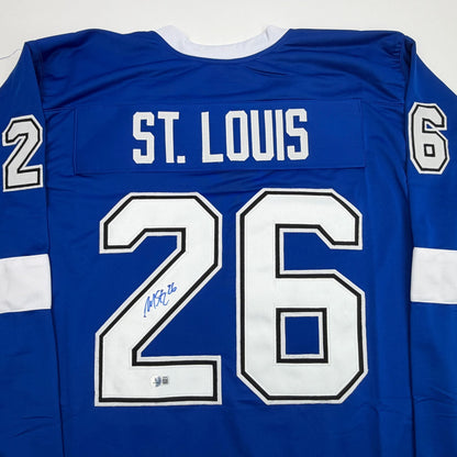 Autographed/Signed Martin St. Louis Tampa Bay Blue Hockey Jersey Beckett BAS COA
