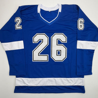Autographed/Signed Martin St. Louis Tampa Bay Blue Hockey Jersey Beckett BAS COA