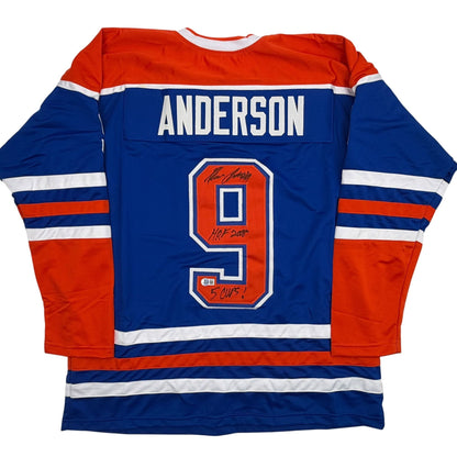 Autographed/Signed Glenn Anderson Edmonton Blue Hockey Jersey Beckett BAS COA
