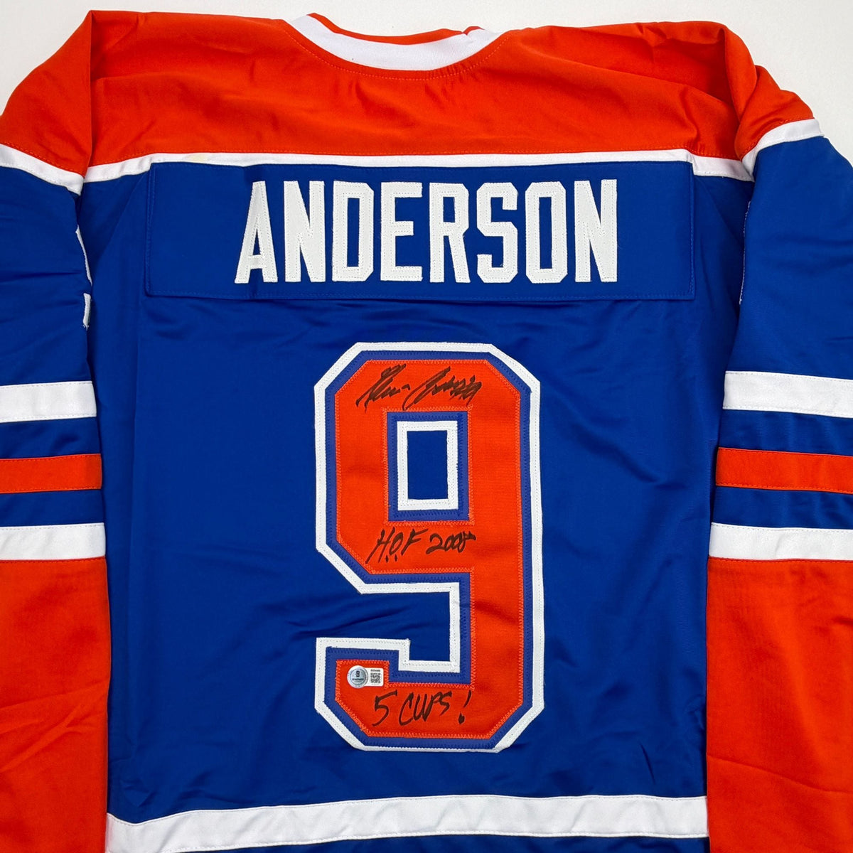 Autographed/Signed Glenn Anderson Edmonton Blue Hockey Jersey Beckett BAS COA