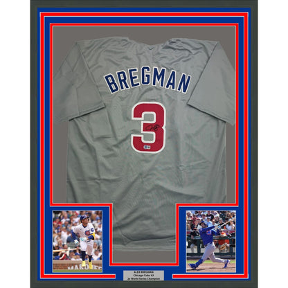 Framed Autographed/Signed Alex Bregman 35x39 Chicago Grey Baseball Jersey Beckett BAS COA