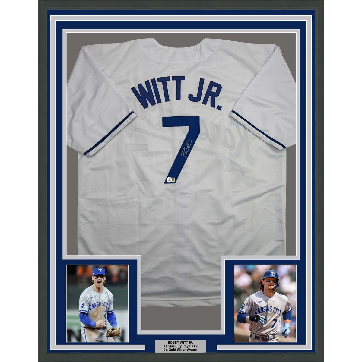 Framed Autographed/Signed Bobby Witt Jr. 35x39 Kansas City White Baseball Jersey Beckett BAS COA
