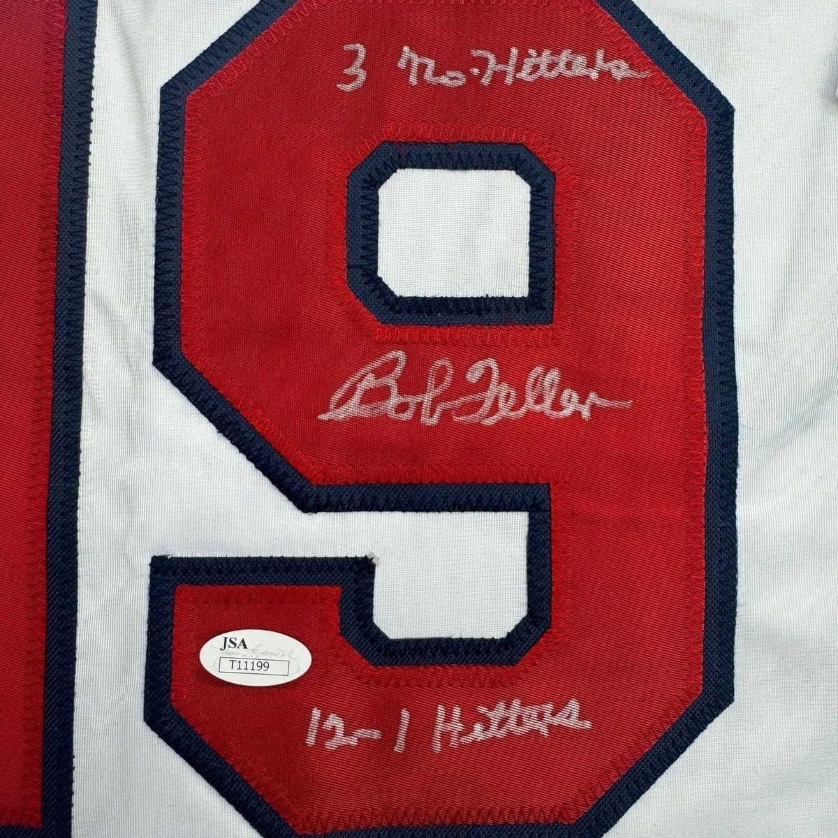Framed Autographed/Signed Bob Feller 35x39 Cleveland White Baseball Jersey JSA COA