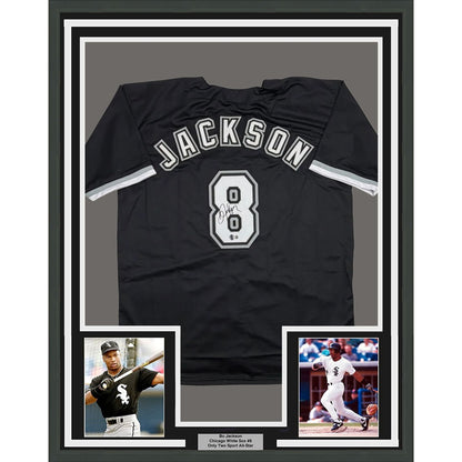 Framed Autographed/Signed Bo Jackson 35x39 Chicago Black Baseball Jersey Beckett BAS COA