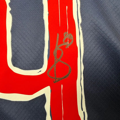 Framed Autographed/Signed Bradley Barcola 35x39 PSG Paris Saint Germain Blue Soccer Futbol Jersey Beckett BAS COA #2